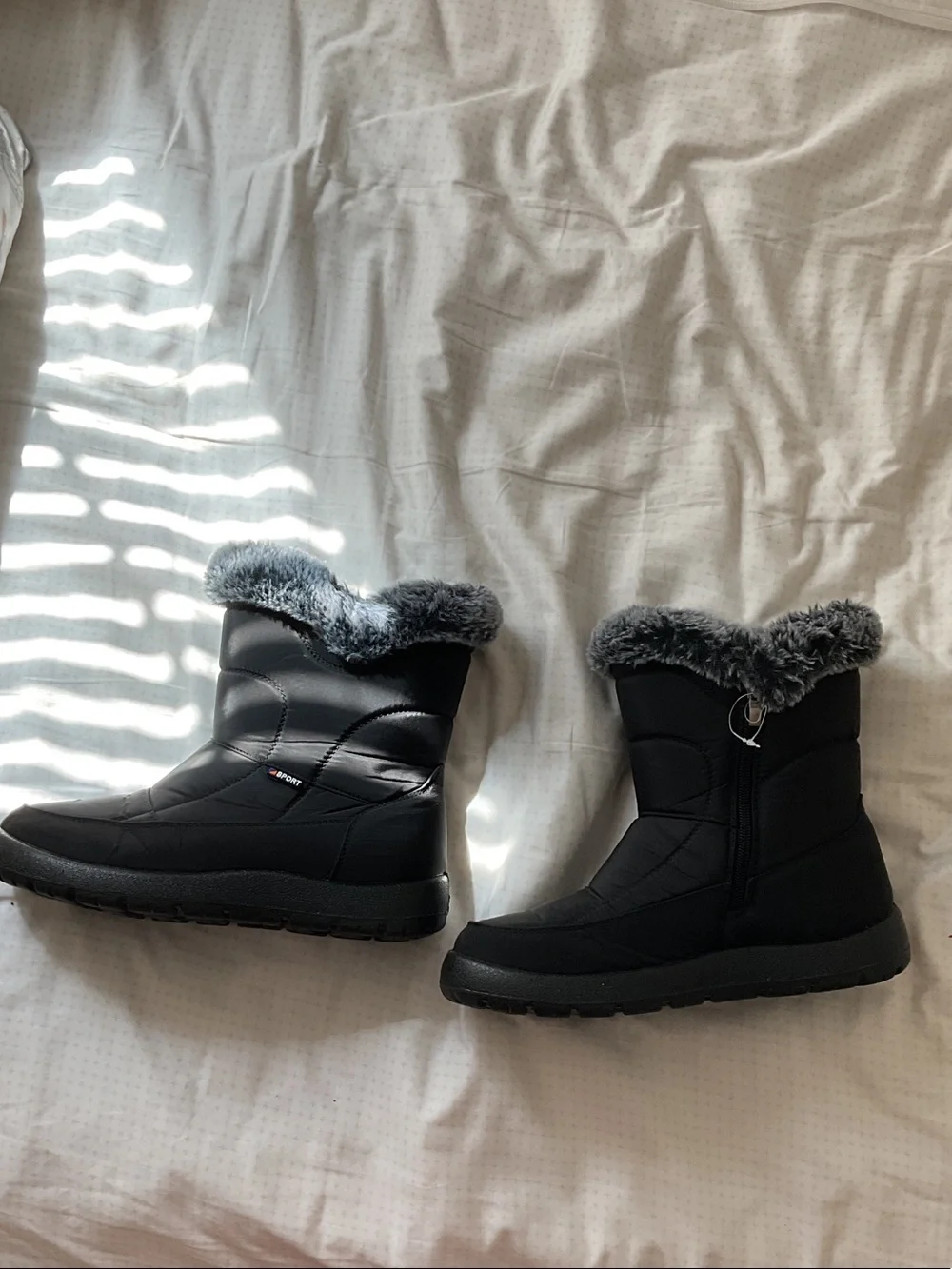 Kids Black Faux-Fur Trim Snow Boots